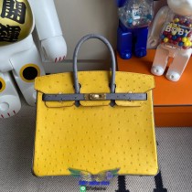 ostrich hermes Birkin 25 top-handle handbag spacious shopping tote business briefcase handmade stich