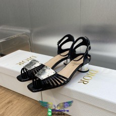Dior ladies chunky heel heel pump sandal casual summer footwear size35-40  6.5cm heel height