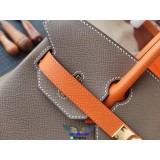 Hermes Epsom Birkin 30 handbag color-contrast shopping tote traveling bag handmade stitch