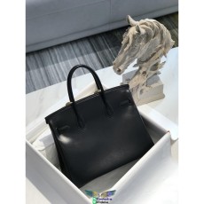 box leather Hermes birkin 30cm open shopper handbag handmade stitch silver buckle