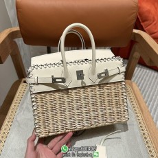 limted edition Hermes Birkin 25 wicker picnic lunch bag luxury designer tote cocktail dinner handbag
