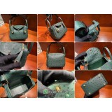 ostrich Hermes mini lindy tiny barrel tote luxury designer handbag handmade stitch