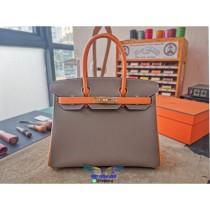 Hermes Epsom Birkin 30 handbag color-contrast shopping tote traveling bag handmade stitch
