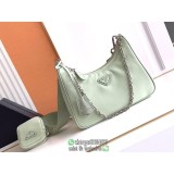 1BH204 Prada re-edition nylon underarm baguette hobo tote with coin pouch chunky chain