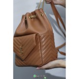 Caramel lambskin YSL Chevron drawstring bucket backpack with back flap pocket authentic quality