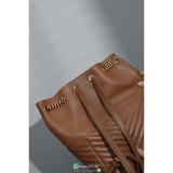 Caramel lambskin YSL Chevron drawstring bucket backpack with back flap pocket authentic quality