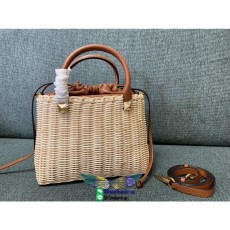 Valentino wicker-woven basket shopper handbag bucket tote with drawstring removable pocket