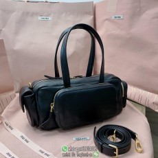 5BB150 Miumiu Leather pocket top-handle handbag vintage underarm hobo tote