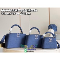 M48865 Crocodile Louis Vuitton LV capucines PM BB shopper handbag structured shopping tote with studded feet