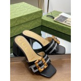 Gucci chunky heel pump sandal outdoor slide slipper casual summer mules with bamboo-buckle