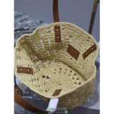 YSL raffia basket shoulder open shopper tote casual resort beach bag