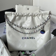Chanel 22 foldable shoulder shopper tote handbag with paired cosmetic pouch authentic quality
