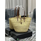 Double size YSL raffia resort beach bag shoulder bucket shopper tote lighweight storage handbag