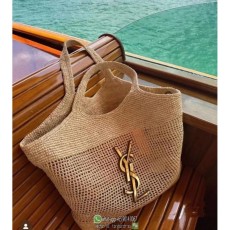 YSL raffia resort beach tote holiday large storage handbag woven travel handbag