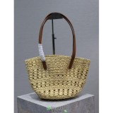 YSL raffia basket shoulder open shopper tote casual resort beach bag