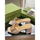 Gucci chunky heel pump sandal outdoor slide slipper casual summer mules with bamboo-buckle