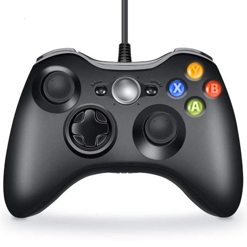 CORN Wired Xbox 360 Controller Compatible with Microsoft Xbox 360 & Slim/Windows/PC (Black)