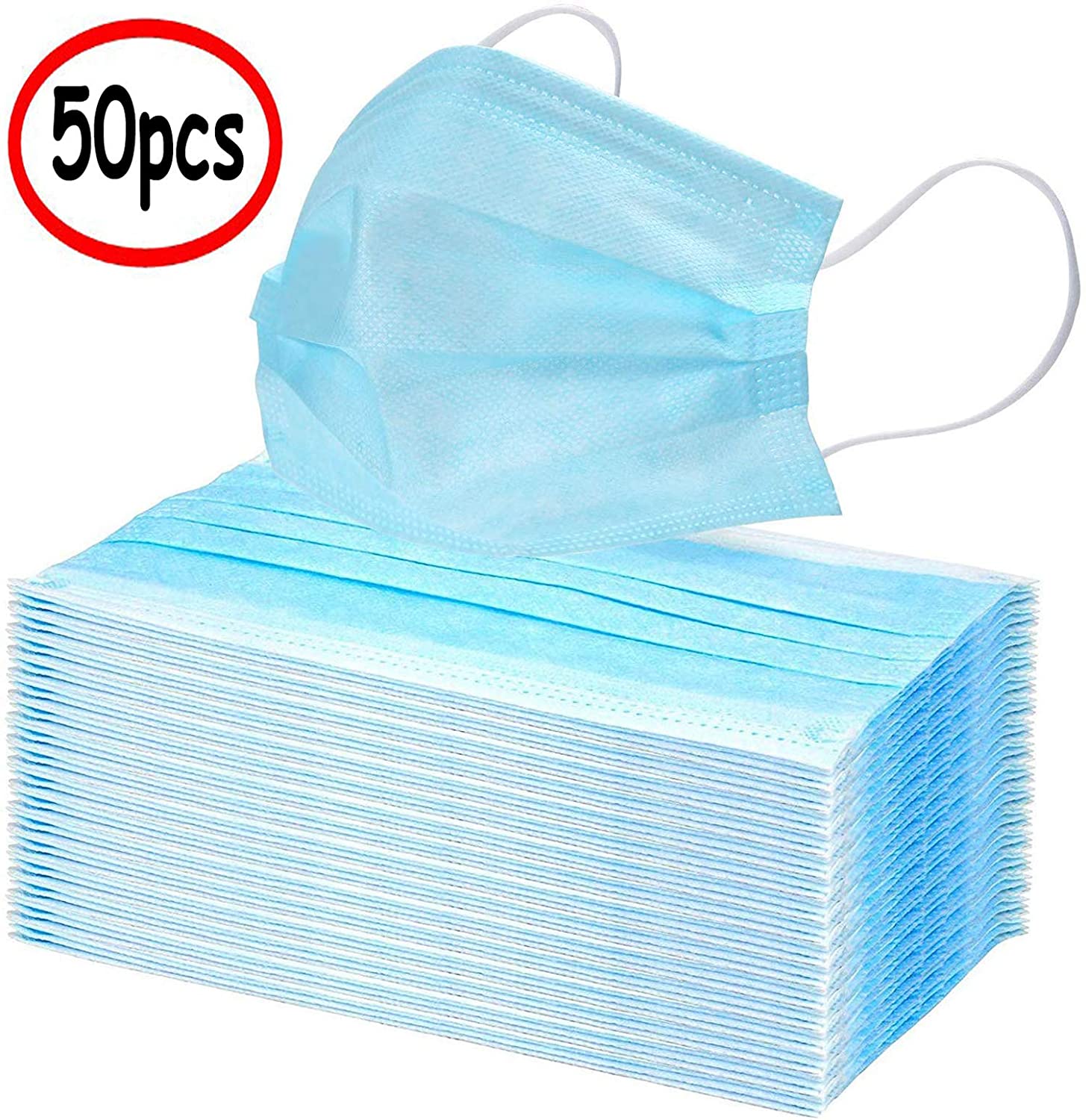 50Pcs Disposable 3-Layer Masks, Anti Dust Breathable Disposable Earloop Mouth Face Mask, Comfortable Medical Sanitary Surgical Mask Blue