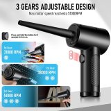 Compressed Air Duster - 3 Gear Speed 51000 RPM 6000mAh Electric Air Duster, Replaces Compressed Air Cans.Cordless air Blower Rechargeable for Cleaning Camera Computer, Household and Pet Hair