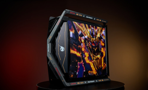 Gundam Customized ASUS GR701 EATX full-tower computer case with semi-open structure, tool-free side panels, supports up to 2 x 420mm radiators, built-in graphics card holder,2xType-C