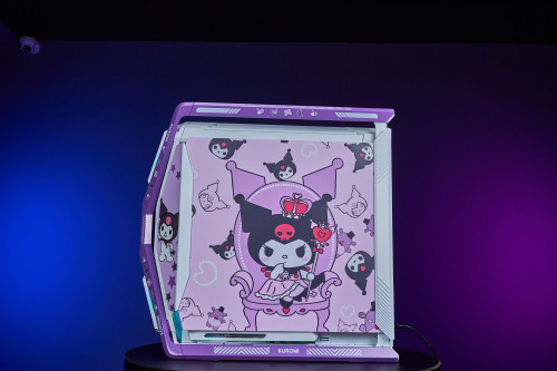 Customized Cute Kuromi ASUS GR701 EATX full-tower computer case with semi-open structure, tool-free side panels, supports up to 2 x 420mm radiators, built-in graphics card holder,2xType-C
