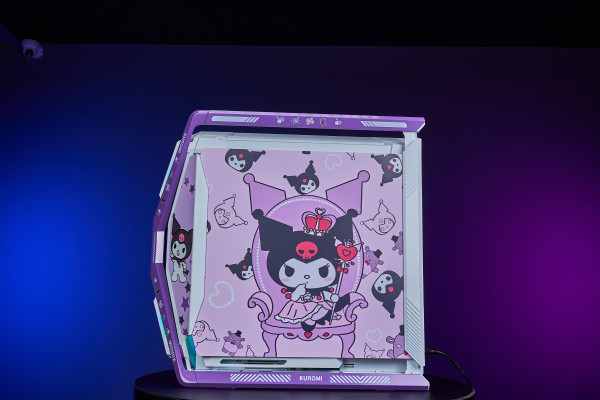Customized Cute Kuromi ASUS GR701 EATX full-tower computer case with semi-open structure, tool-free side panels, supports up to 2 x 420mm radiators, built-in graphics card holder,2xType-C