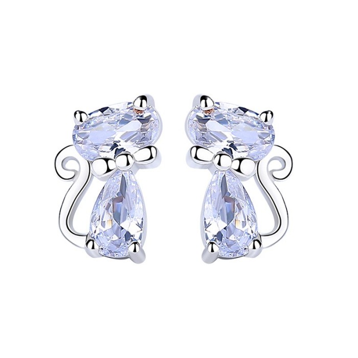 Silver cat cartoon earrings 582