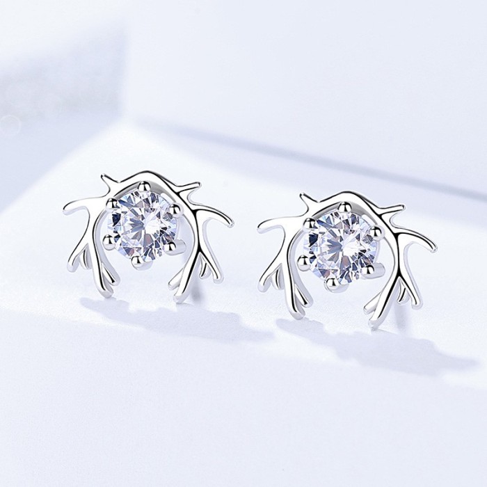Silver antler earrings 018