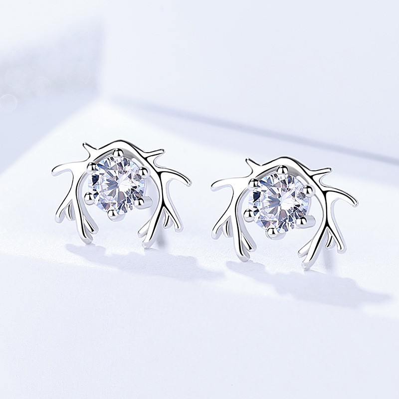 Silver antler earrings 018
