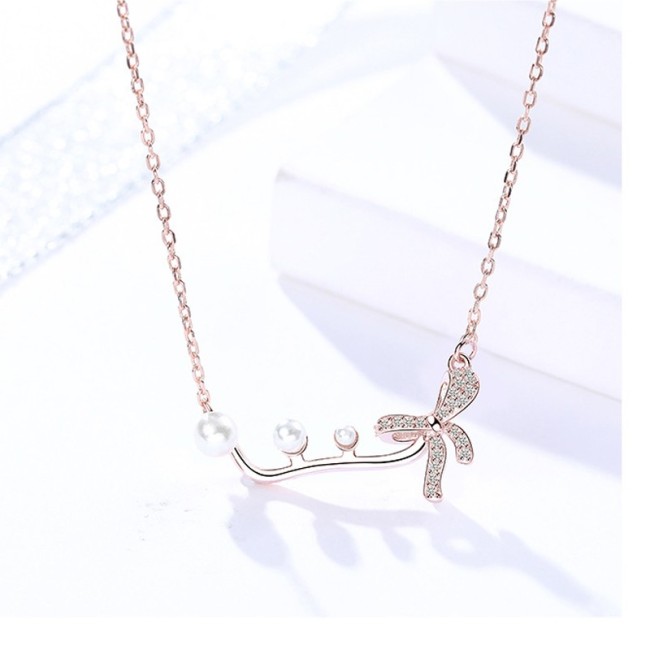 Silver bow necklace MLA996-1