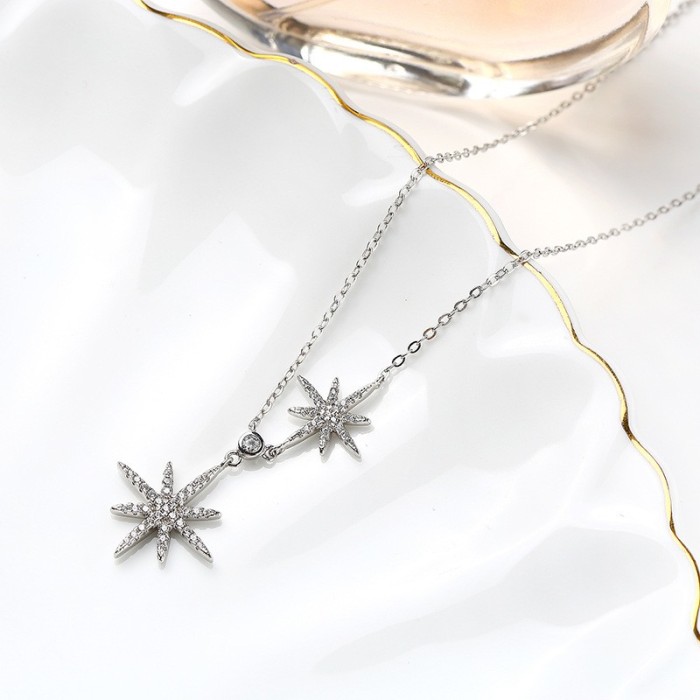 Sterling Silver star Sweater Necklace MLA899