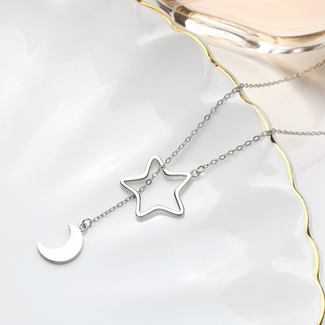 Sterling Silver moon star Sweater Necklace MLA914