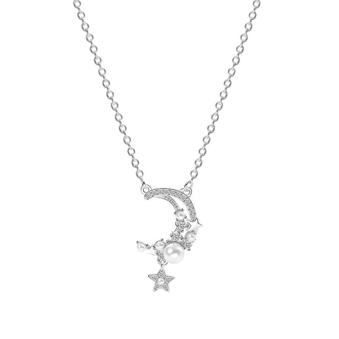 Silver star moon necklace MLA1048-1
