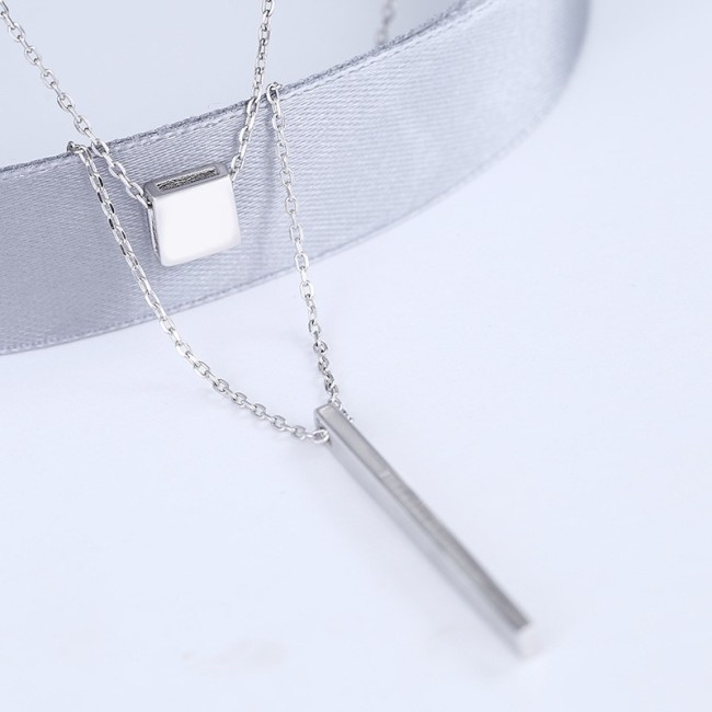 silver Double geometric necklace MLA729