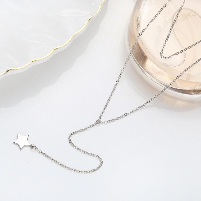 Sterling Silver Star Sweater Necklace MLA915