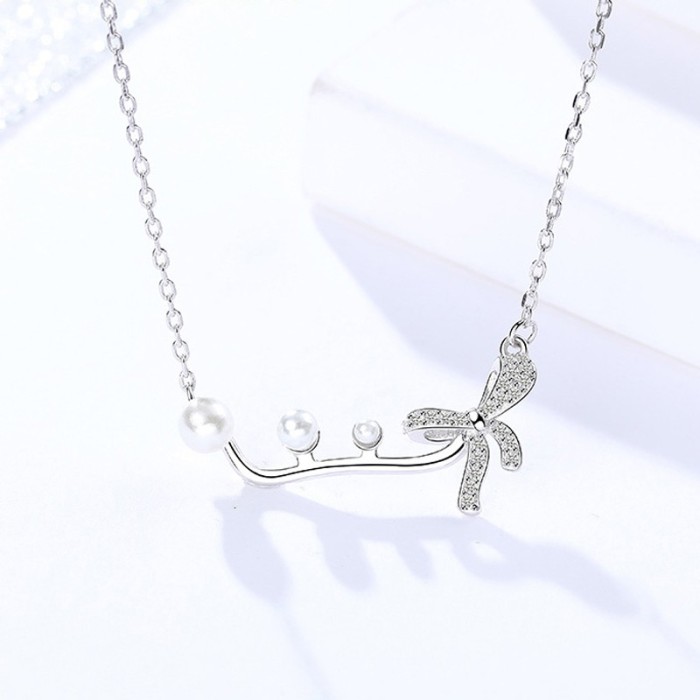 Silver bow necklace MLA996