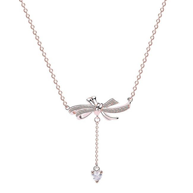 Silver bow necklace MLA895