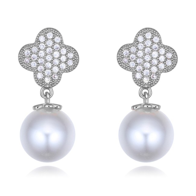 silver needles flower pearl earring 26394