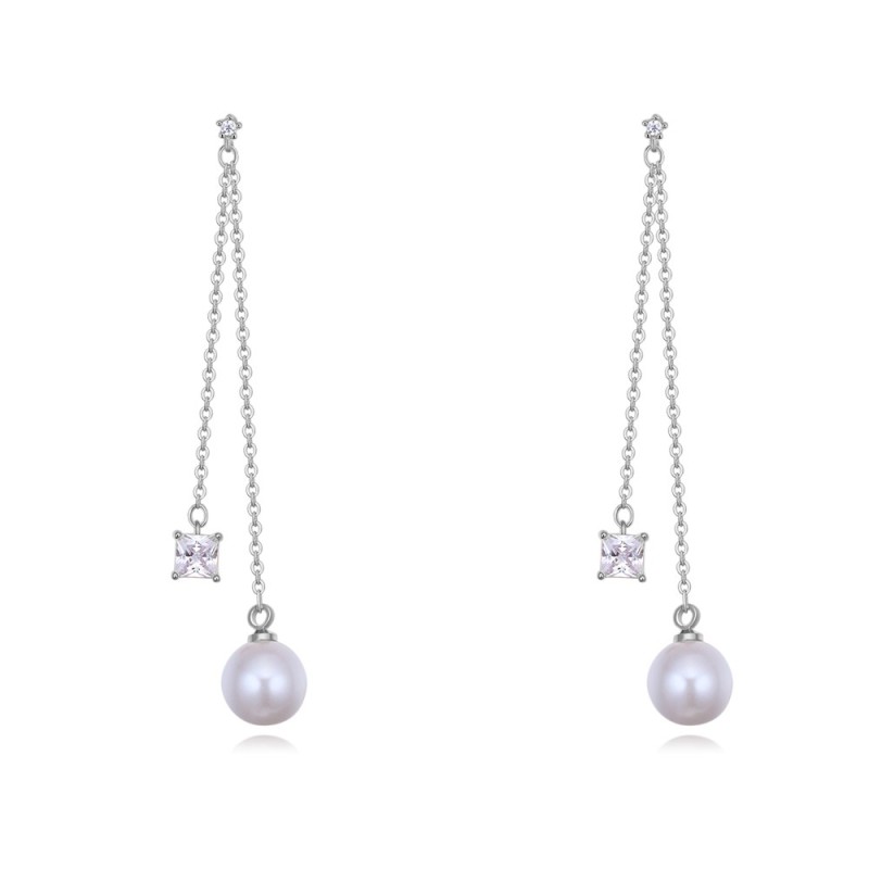silver needles Long pearl tassel earrings 26449