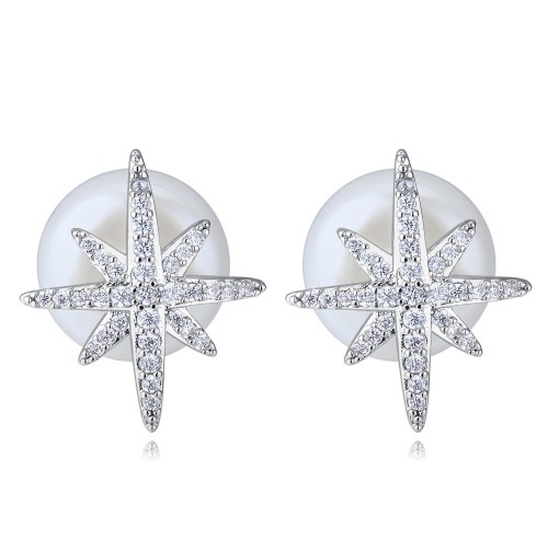 silver needles sonwflake pearl earring 26036