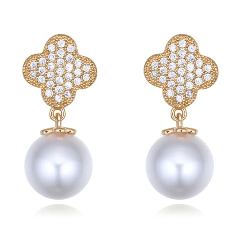 silver needles flower pearl earring 26395