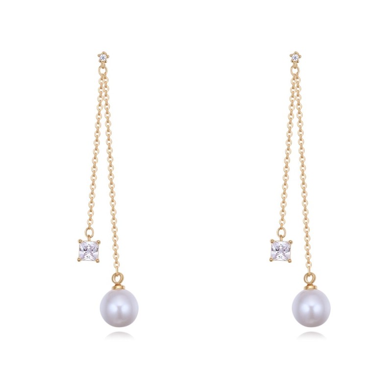 silver needles Long pearl tassel earrings 26447