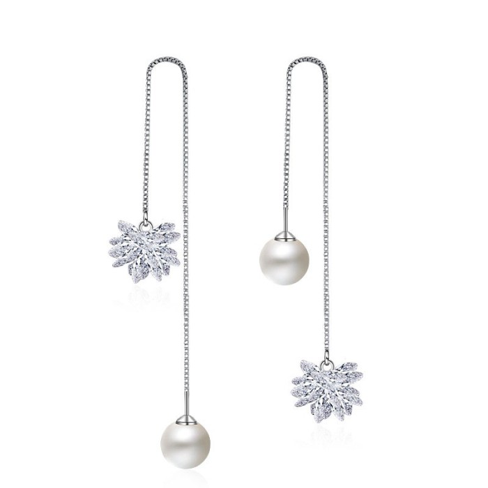 snowflake pearl long earring 225