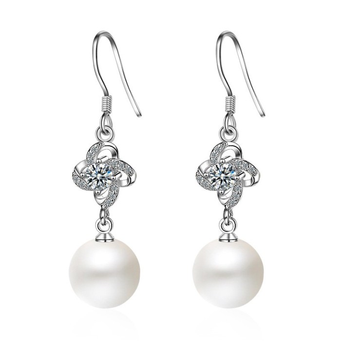 flower pearl long earring XZE242w