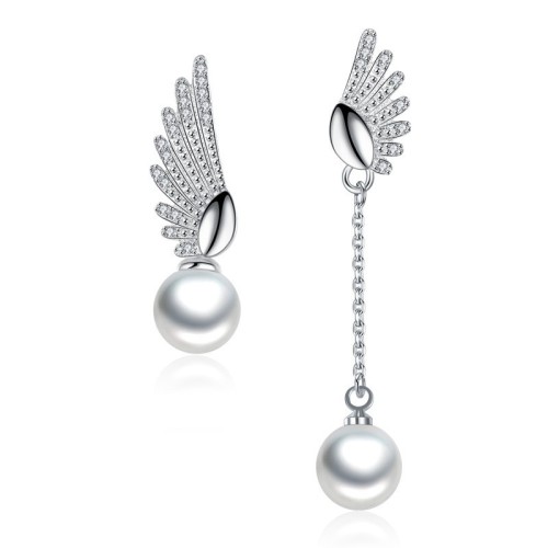 Asymmetric long pearl earrings wh 120