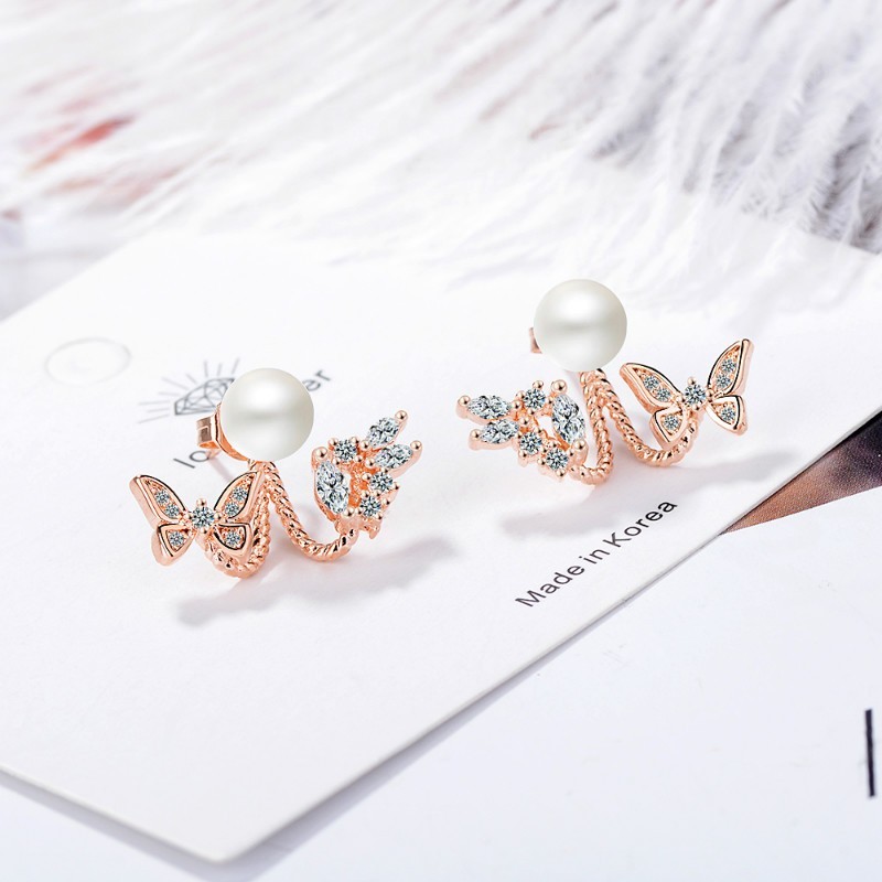 Imitation pearl butterfly earrings XZE758a