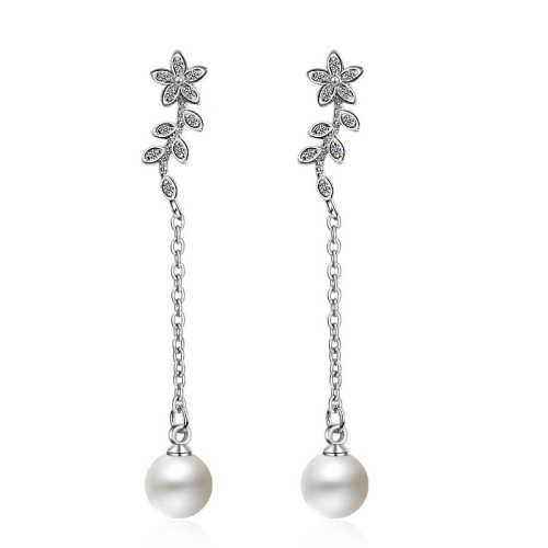 flower pearl long earring 444