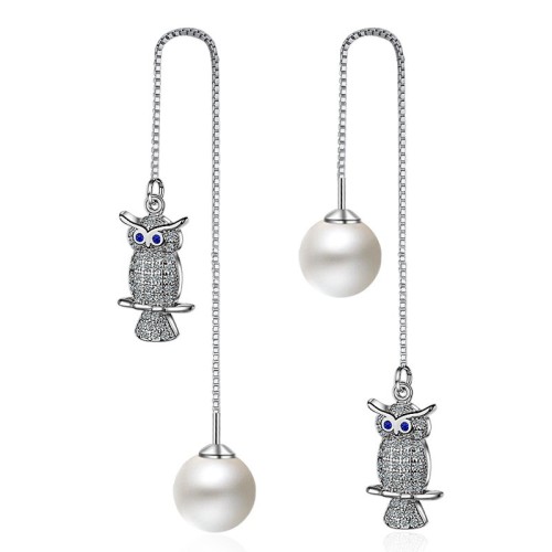 Owl pearl long earrings 236