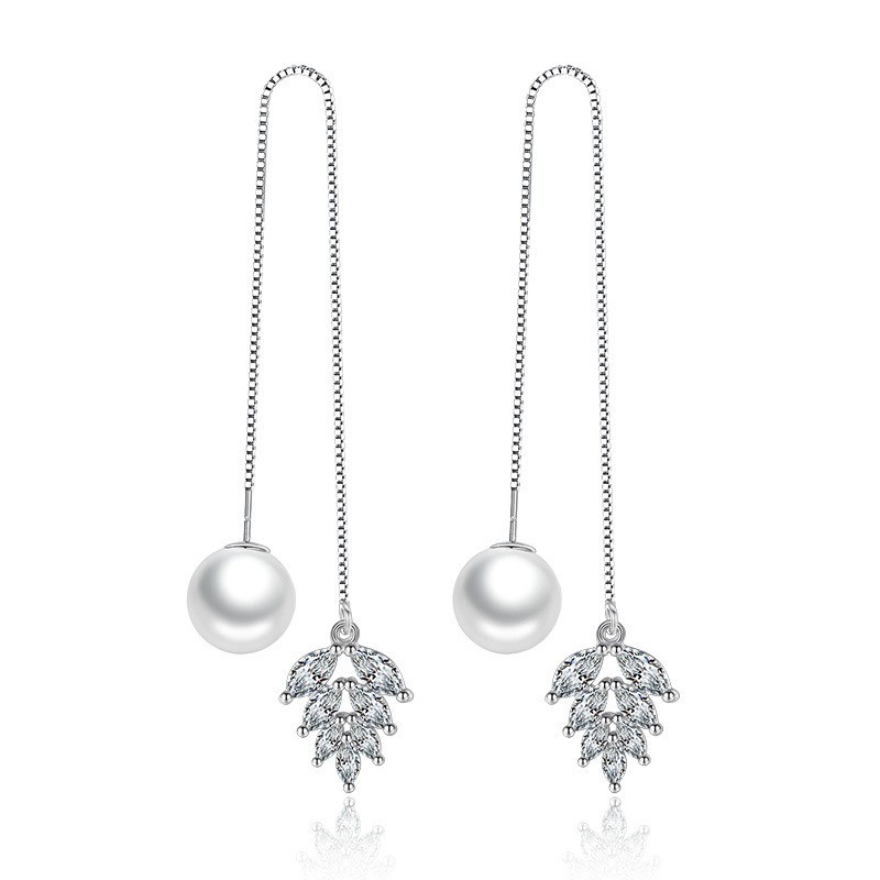 Leaves pearl long earring wh 33