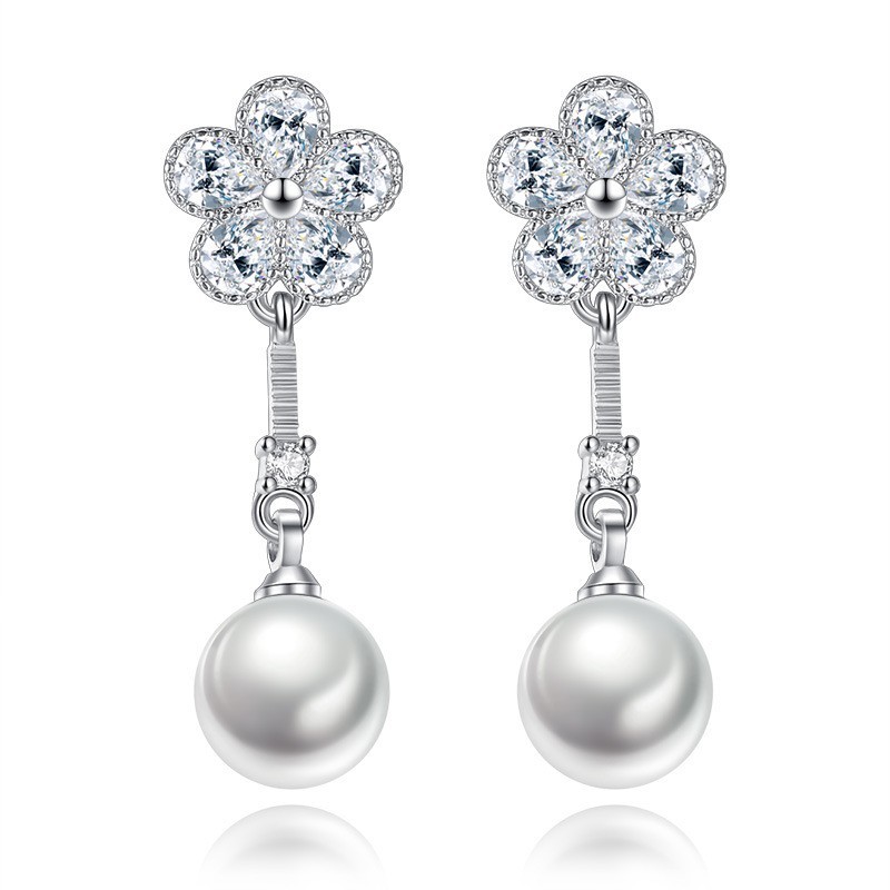 flower pearl long earring 35